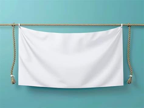 Empty White Hang Blank Fabric Horizontal Canvas Banner Mockup Premium