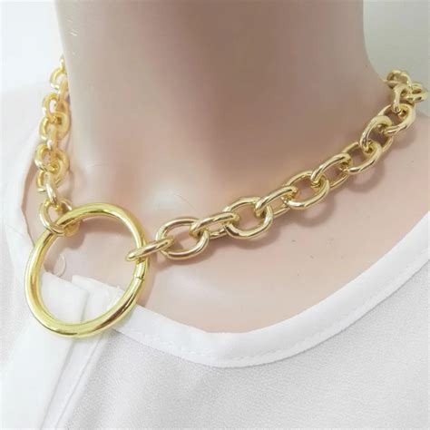 Women Fashion Sexy Harajuku Handmade Gold Color O Link Chain Necklace Punk Choker Collar Belt