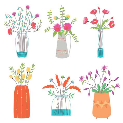 Vector Set Of Vases With Flowers 6482689 Vector Art At Vecteezy