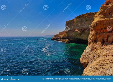 Colorful Cliffs Beautiful Turquoise Atlantic Ocean In Algar Seco Stock