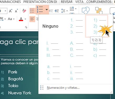 PowerPoint 2013 Listas de viñetas o numeradas