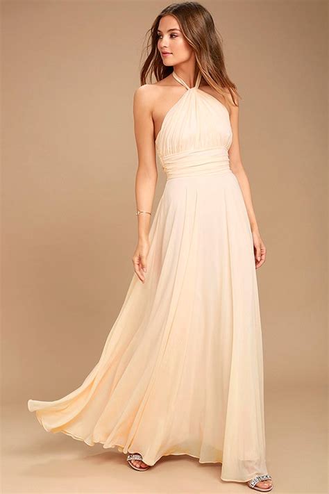 Elegant Pale Peach Dress Maxi Dress Halter Dress Halter Maxi 10900 Lulus