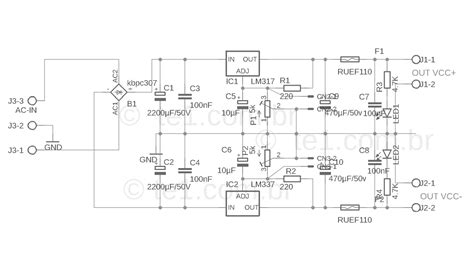 Adjustable Dual Power Supply Circuit Using Lm317 And Lm337 Xtronic