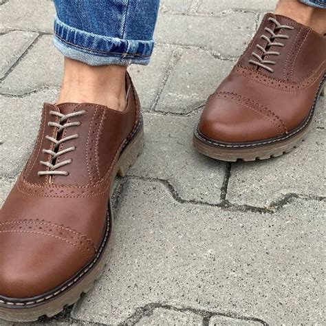 Brown Leather Women Oxford Tie Shoes Etsy