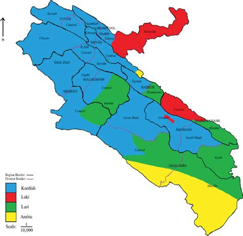 Map of Ilam Province, Iran, summarizing local perceptions of language... | Download Scientific ...