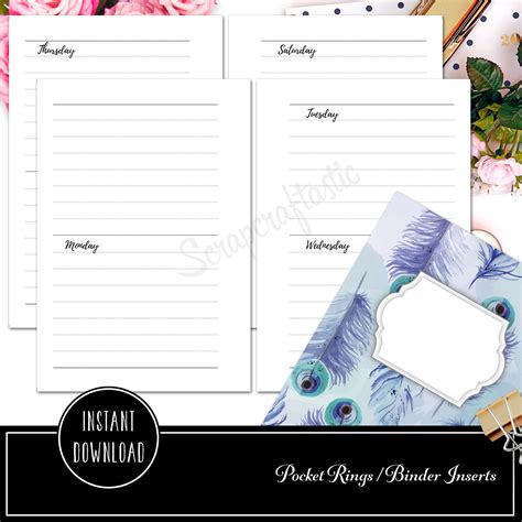 Pocket Rings Week On Four Pages Horizontal Ring Binder Printable