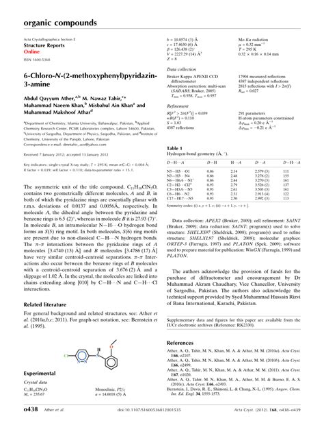 PDF 6 Chloro N 2 Methoxyphenyl Pyridazin 3 Amine