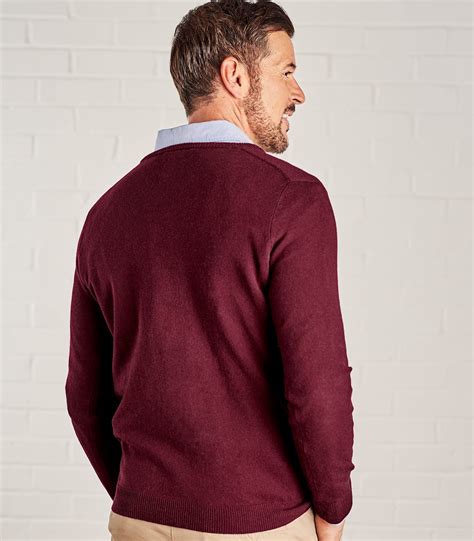 Plum Mens Cashmere Merino V Neck Knitted Sweater WoolOvers UK