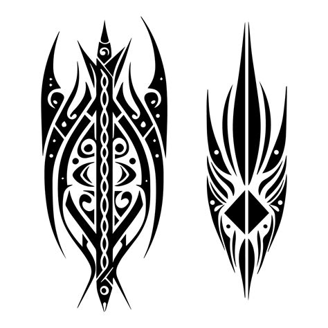 A collection set of black and white Hand drawn tribal tattoo designs ...