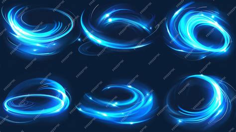 Premium Photo Waved Neon Elements With Swoosh Effect In Blue Light 3d