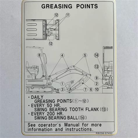 Kubota Grease Points Decal Rb238 57452