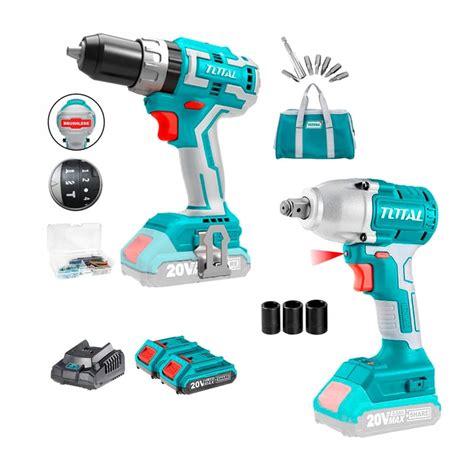 Ripley Set De Herramientas Total Tools Taladro Percutor Brushless V