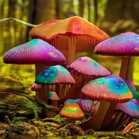 Colorful Enchanted Mushrooms In A Fairy Forest On Craiyon