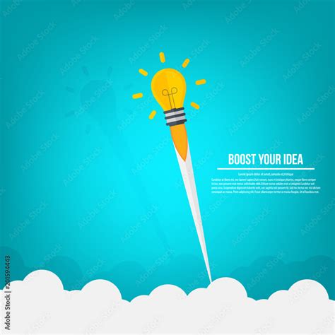 Light Bulb Rocket Launch Idea Boost Concept Vector Illustration Stock