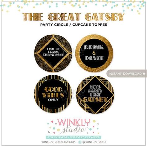 The Great Gatsby Party Circle Cupcake Topper Man Woman Birthday