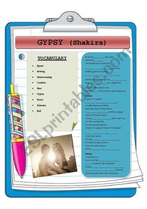 Gypsy (Lyric of the latest single of Shakira) - ESL worksheet by miry