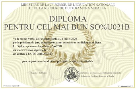 Diploma Pentru Cel Mai Bun So U B