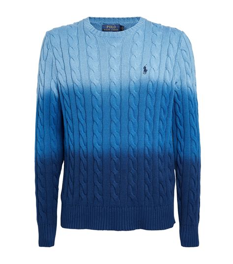 Mens Polo Ralph Lauren Blue Cable Knit Tie Dye Sweater Harrods Uk