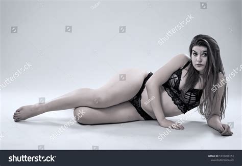 Plus Size Glamour Model Black Lingerie Stock Photo 1831498153