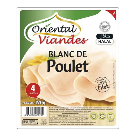 Blanc de poulet Halal ORIENTAL VIANDES la barquette de 120g à Prix