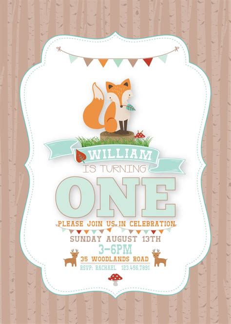 Woodlands First Birthday Invitation Printable Forest Etsy