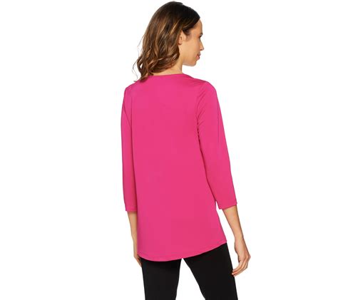 Susan Graver Premier Knit 3 4 Sleeve Top With Neck Detail