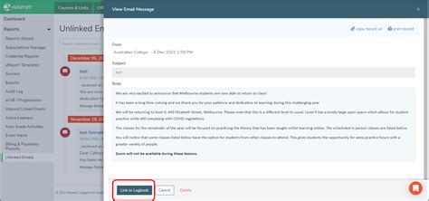 Save An Unlinked Email To A Logbook Wisenet Student Crm