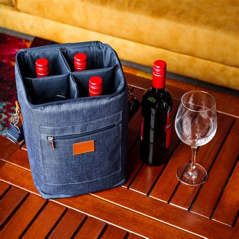 Bolsa Porta Vinho Em Couro Sintético 4 Garrafas Super Premium