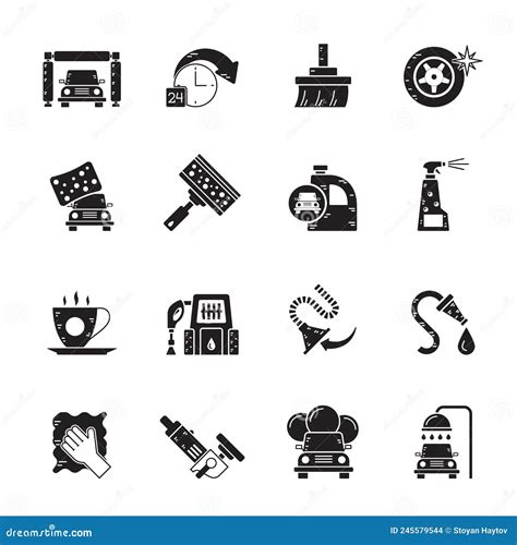 Objetos De Lavado De Coches De Silueta E Iconos Stock de ilustración