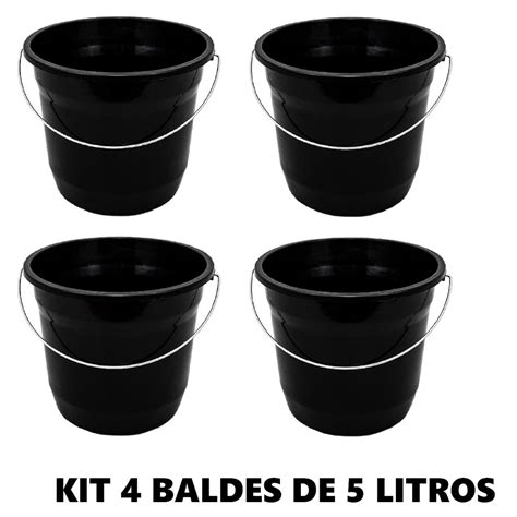 Kit Balde Litros Pl Stico Preto Al A De Metal Lavanderia