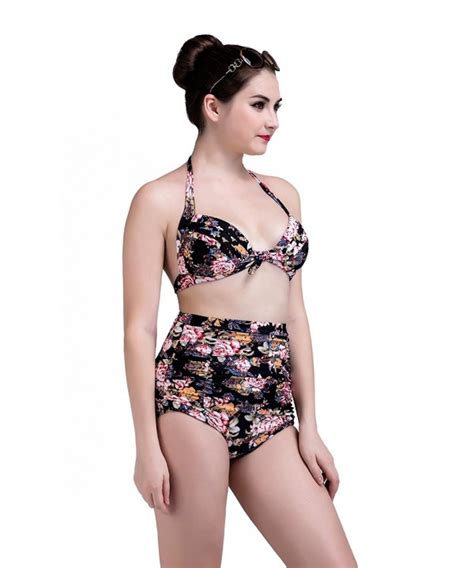 Womens Chic Retro S Floral Halter High Waist Bikini Carnival Swimsuit