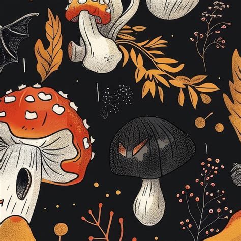 Premium Photo Seamless Pattern With Mushrooms And Autumn Leaves On A