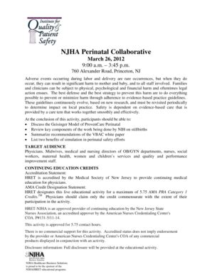 Fillable Online Njha Perinatal Collaborative March New