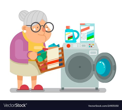 Old Woman Lady Wash Dirty Clothes Laundry Washing Vector Image