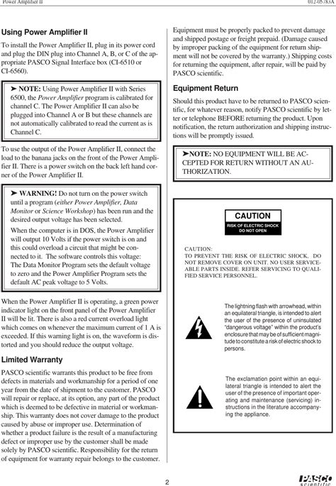 Pasco Specialty And Mfg Power Amplifier Ii Ci 6552A Users Manual 012