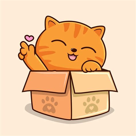 Striped Orange Cat In Box Cartoon Love Hand Cute Orange Tabby Pussy Cat Vector Vector