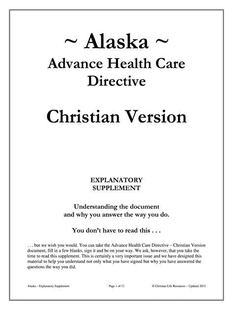 Fillable Online Alaska Advance Health Care Directive Christian Version