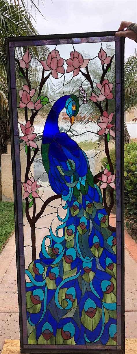 Colorful Peacock Stained Glass Window Panel Hangings Stain Etsy