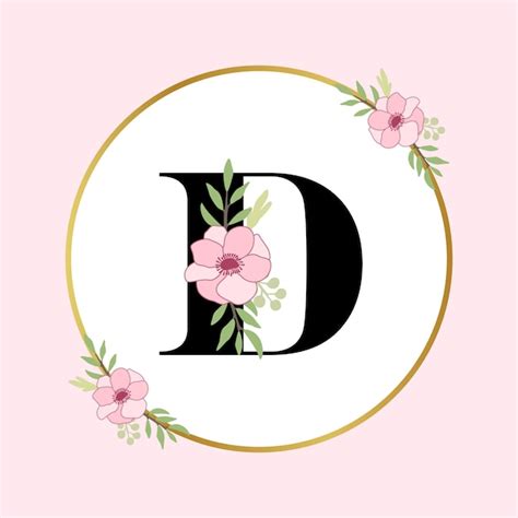 Letra D Logotipo Floral Dibujado A Mano Vector Premium