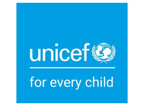 the logo for unicef for every child, which is blue with white lettering ...