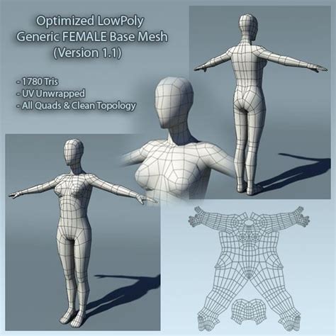 Low Poly Human Female Base Mesh Ver1 1 Female Human Poly Mesh Female Base Topology