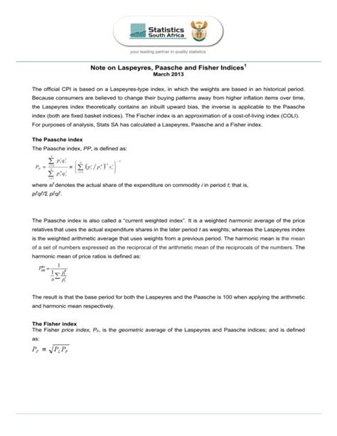 Note On Laspeyres Paasche And Fisher Indices1