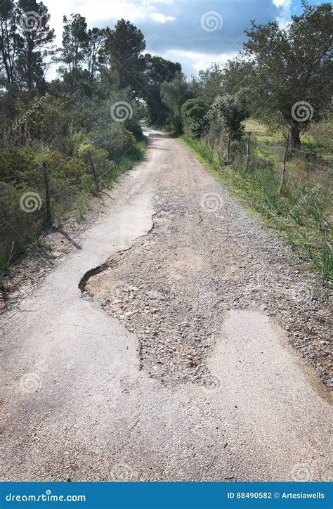 Asphalted Road Becomes Gravel Stock Photo Image Of Balearic Concrete