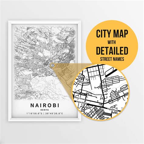 Printable Map of Nairobi, Kenya With Street Names Instant Download City ...