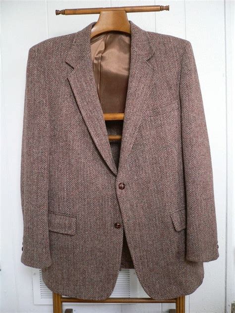 Mens Harris Tweed Sport Coat Brown Herringbone Size By Birdbeast