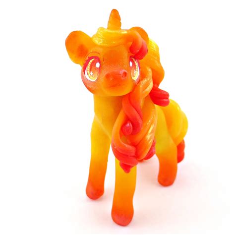 Fire Unicorn Figurine Polymer Clay Elementals Collection Narwhal