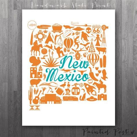 New Mexico Landmark Custom State Map Art Print X Gicl E Etsy