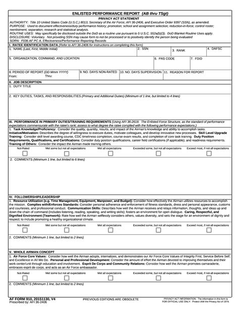 Af Form 910 Enlisted Performance Report Abspc1 Thru Tsgt Forms