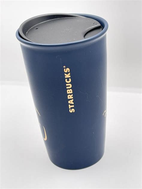 Starbucks Siren Mermaid Ceramic Tumbler W Lid Blue Gold Oz