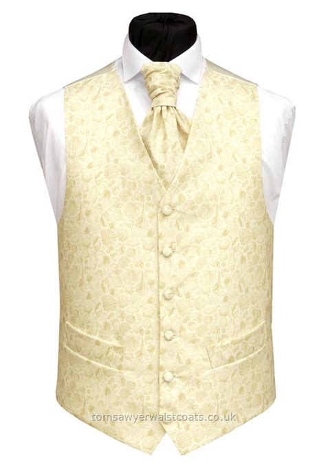 Cream With Ivory Pattern Cotton Waistcoat Wedding Waistcoats Mens